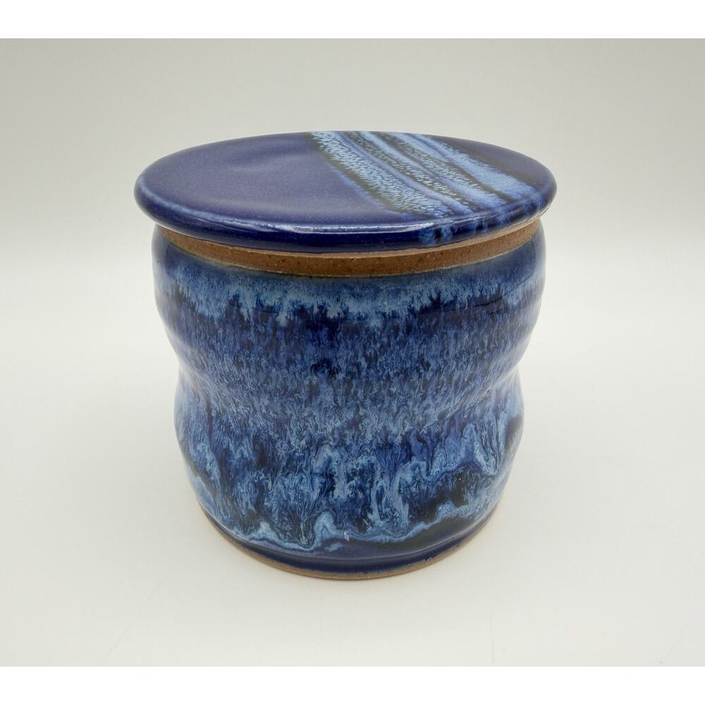 Whitefish Pottery Blue Drip Glaze Butter Bell 3.5” Made in Montana 2018 Signed